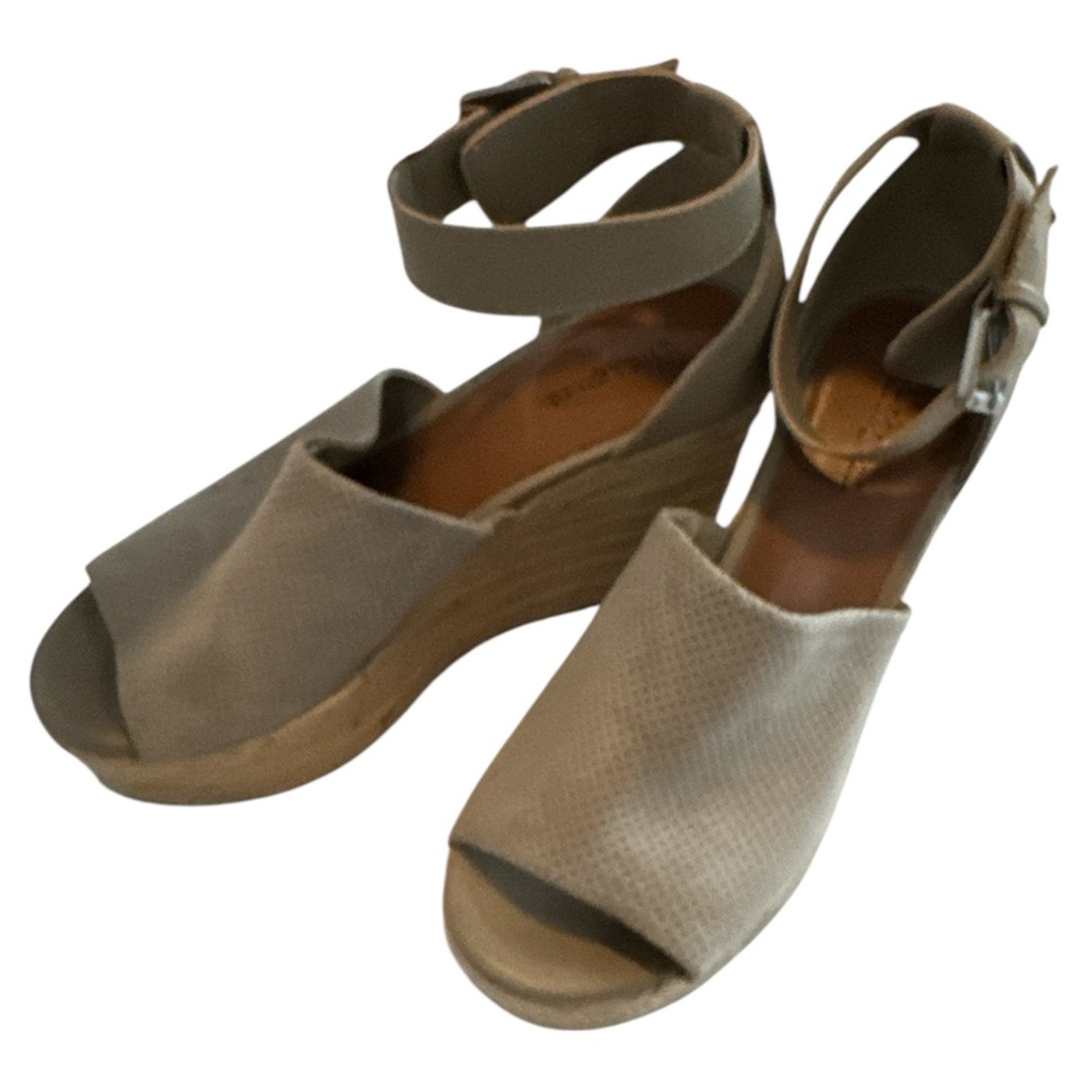 Indigo Neutral Taupe Wedge Sandals with Ankle Strap